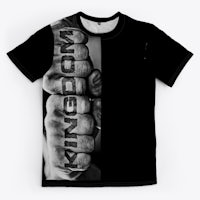 a black t - shirt with an image of a man holding a fist